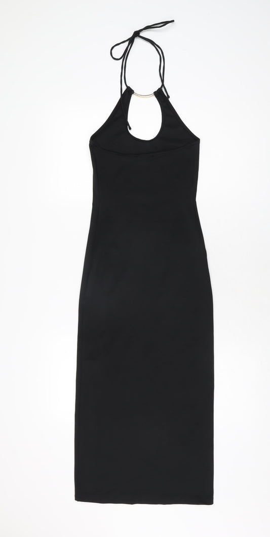 Bershka Womens Black Polyester Bodycon Size XS Halter Tie
