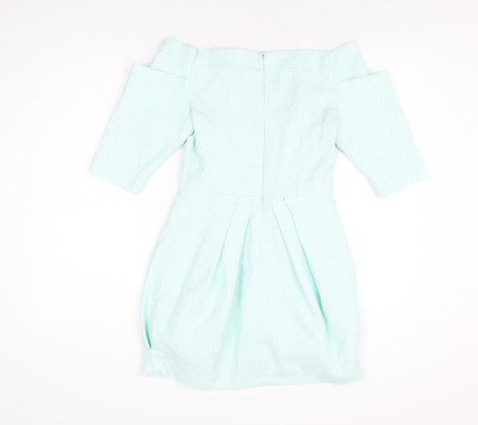 River Island Womens Blue Polyester Mini Size 8 Off the Shoulder Zip