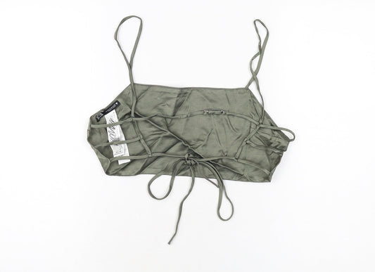 Zara Womens Green Viscose Cropped T-Shirt Size M Square Neck