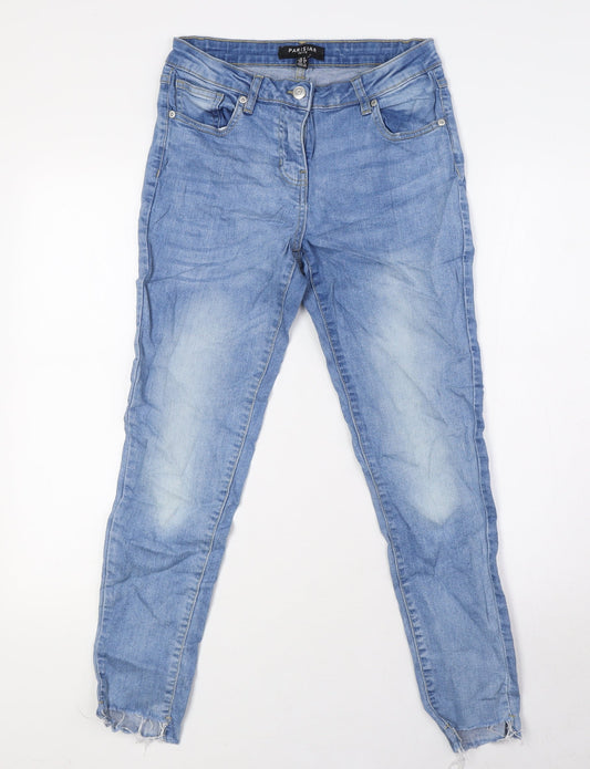 Parisian Womens Blue Cotton Skinny Jeans Size 8 L26 in Regular Zip - Raw Hem