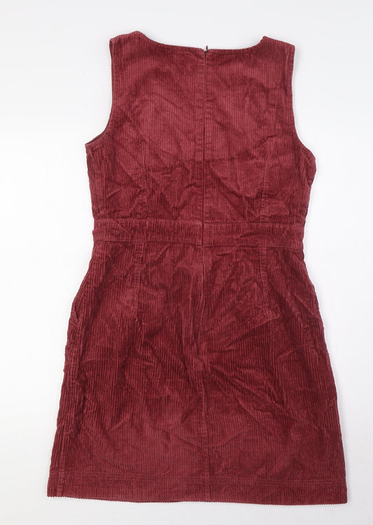 Monsoon Womens Red Cotton A-Line Size 12 V-Neck Zip