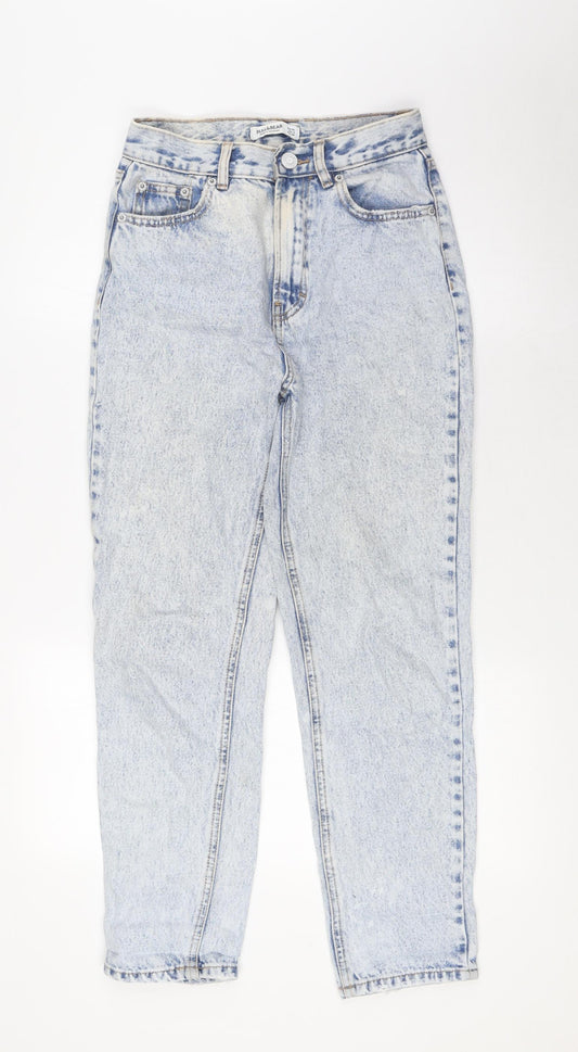 Womens UK Size 4 Pull&Bear Regular Fit Mom Blue Jeans
