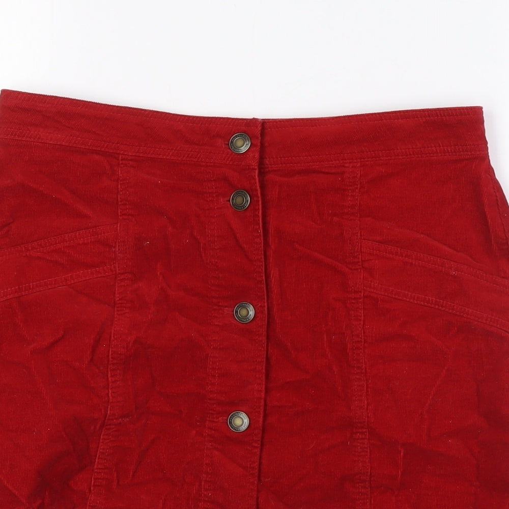Marks and Spencer Womens Red Cotton A-Line Skirt Size 8 Button