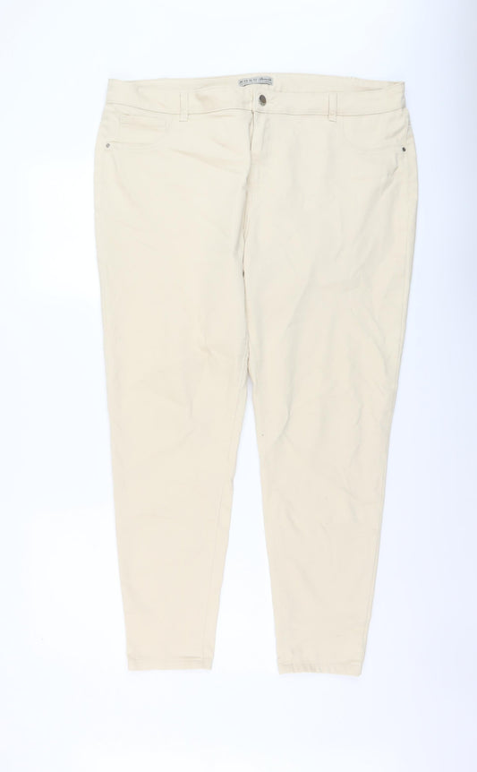 Additional front view of Denim & Co. women’s beige cotton skinny jeans, size UK 20, 27-inch leg regular button
