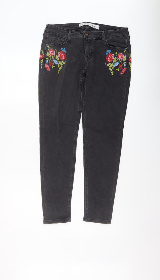 Additional front view of Denim & Co. women’s grey cotton skinny jeans, size UK 12, 27-inch leg regular button