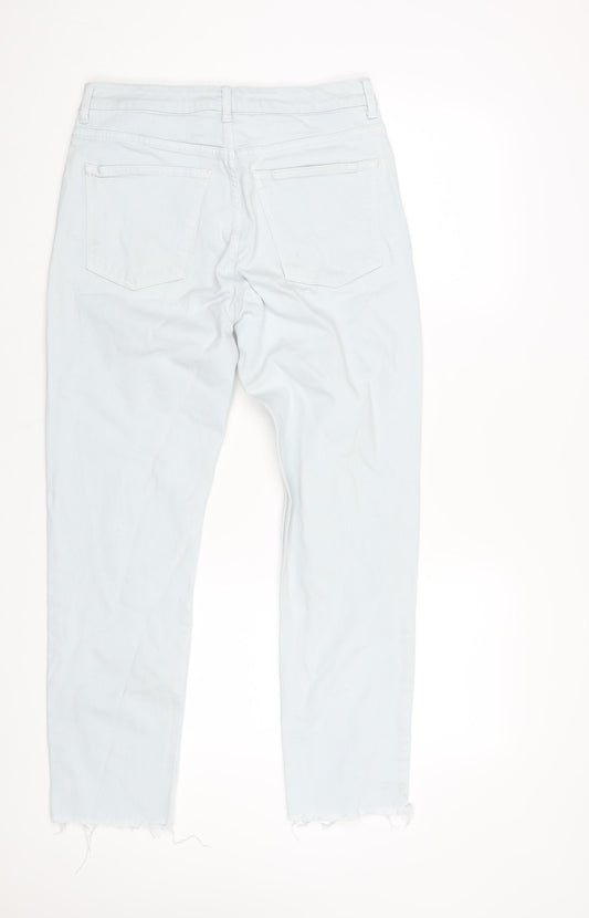 Topshop Womens Blue Cotton Mom Jeans Size 30 in L32 in Regular Zip - Raw Hem