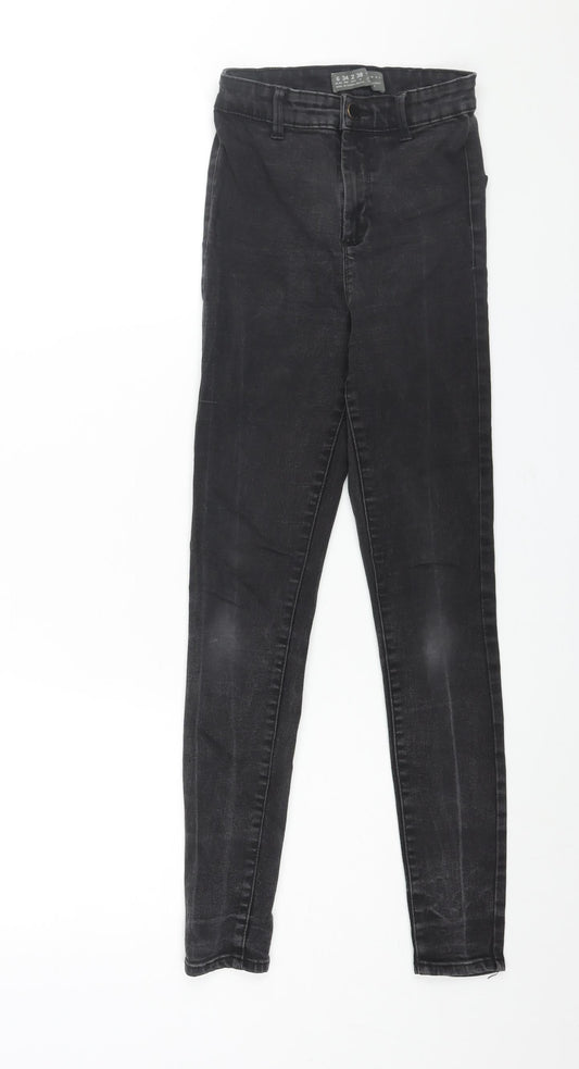 Additional front view of Denim & Co. women’s black cotton skinny jeans, size UK 6, 26-inch leg regular zip