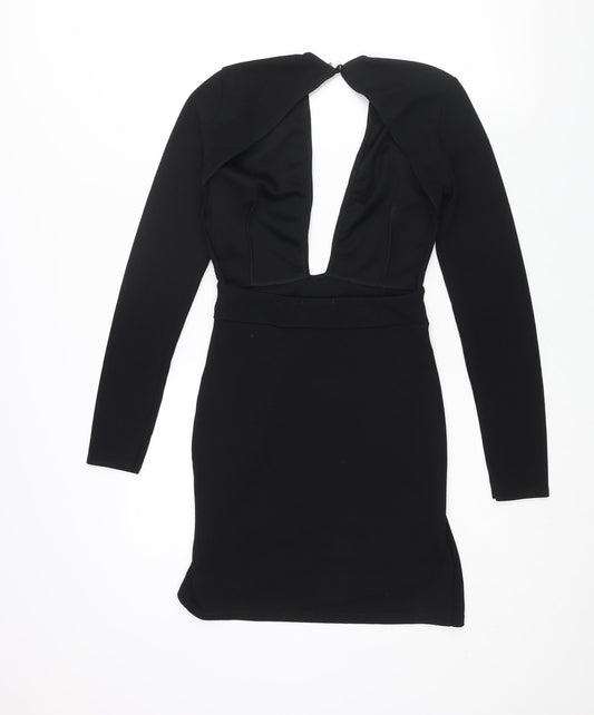 PRETTYLITTLETHING Womens Black Polyester Mini Size 8 V-Neck Button - Backless