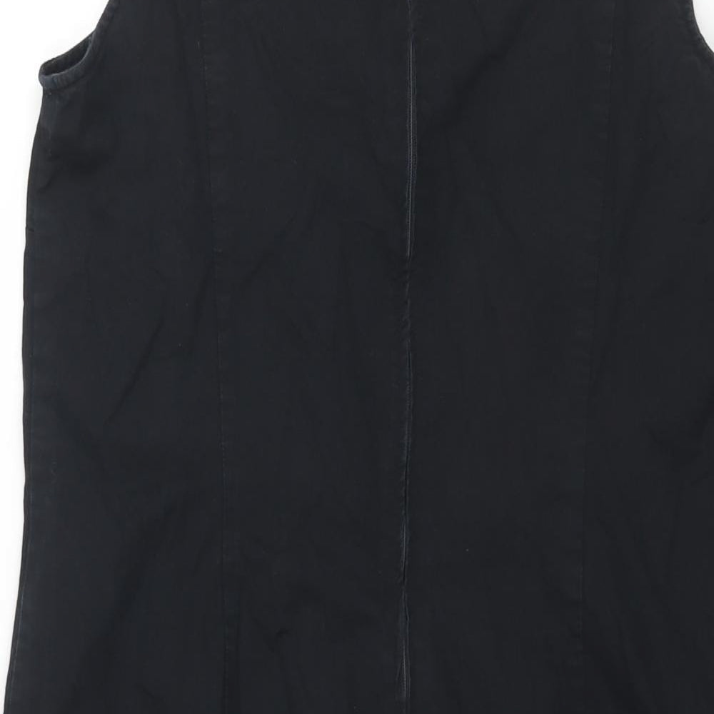 United Colors of Benetton Womens Black Cotton Shift Size M Round Neck Zip