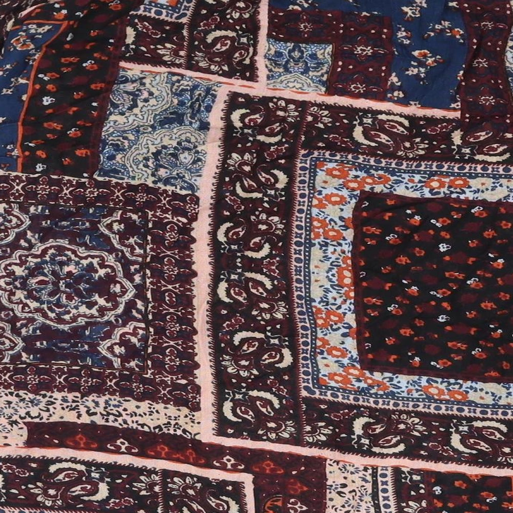 Boohoo Womens Multicoloured Geometric Viscose Basic Blouse Size 10 Off the Shoulder - Frill Bow Detail