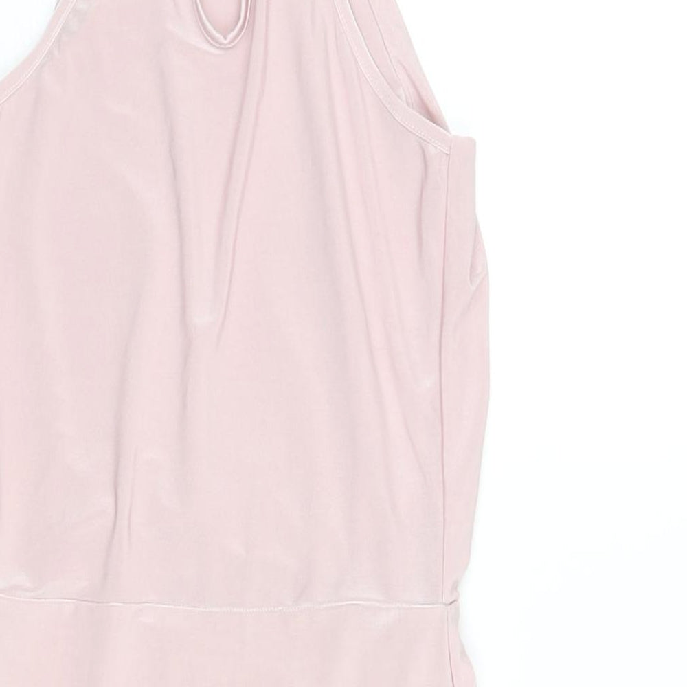 Missguided Womens Pink Polyester Mini Size 6 Mock Neck Button - Rouched