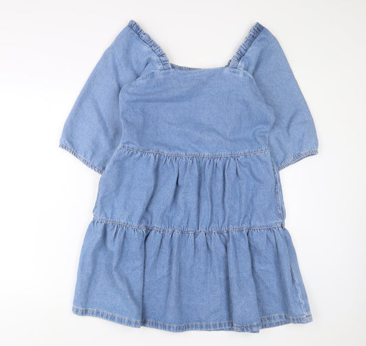 Additional front view of Denim & Co. women’s blue cotton a-line, size UK 10, square neck pullover