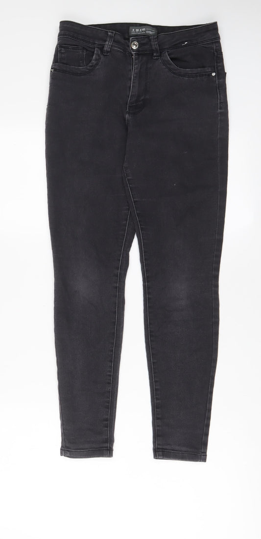 Additional front view of Denim & Co. women’s grey cotton skinny jeans, size UK 8, 26-inch leg regular zip