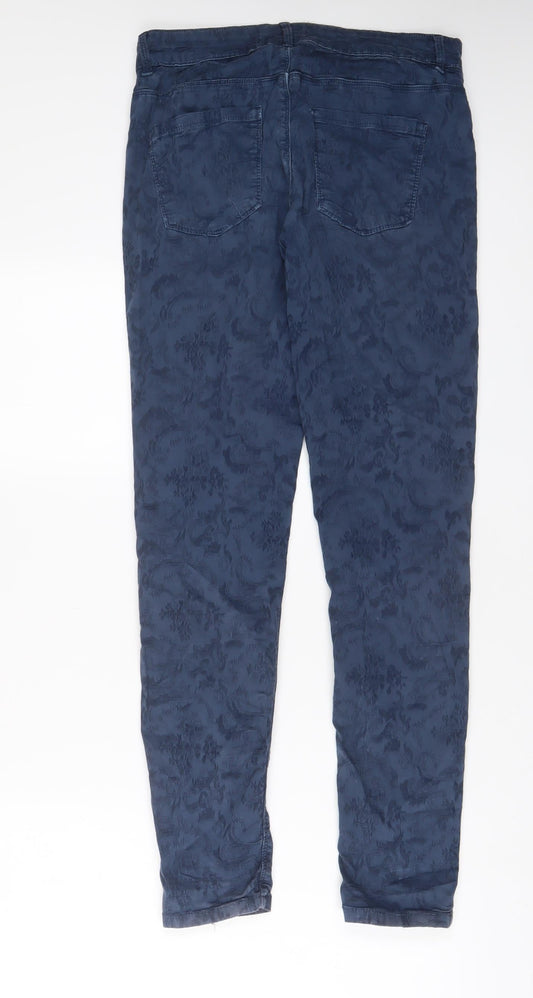 Oasis Womens Black Fair Isle Cotton Skinny Jeans Size 14 L29 in Regular Zip