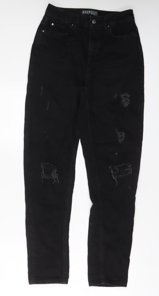 Additional front view of Denim & Co. women’s black cotton tapered jeans, size UK 6, 29-inch leg regular zip