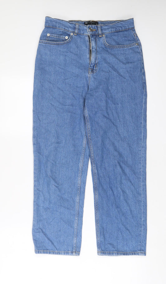 Additional front view of ASOS women’s blue cotton straight jeans, size UK 28, in, 30-inch leg regular zip