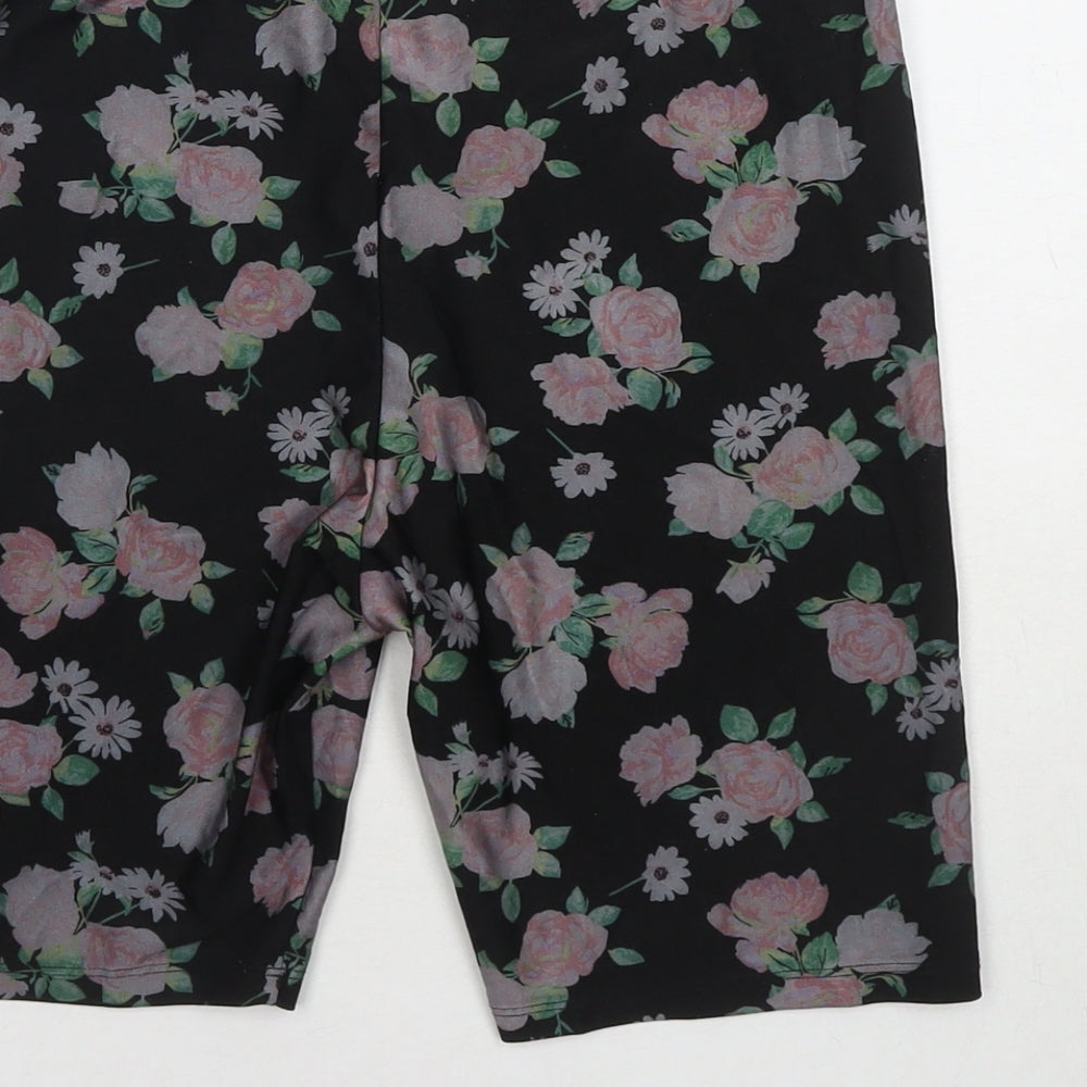 Divided by H&M Womens Black Floral Polyester Compression Shorts Size M L8 in Regular Pull On