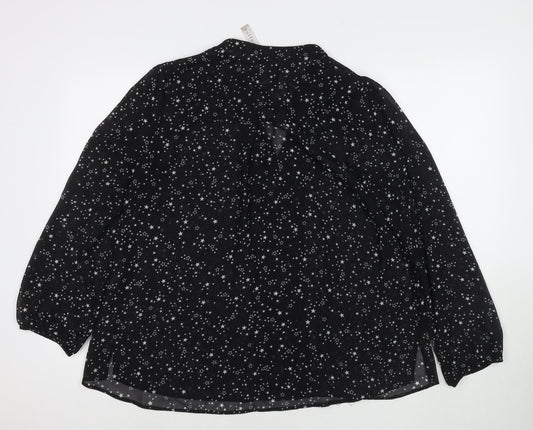 Collection Womens Black Geometric Polyester Basic Button-Up Size 16 V-Neck