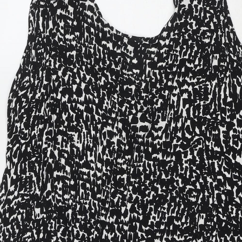 Marks and Spencer Womens Black Geometric Viscose Tank Dress Size 16 Scoop Neck Pullover