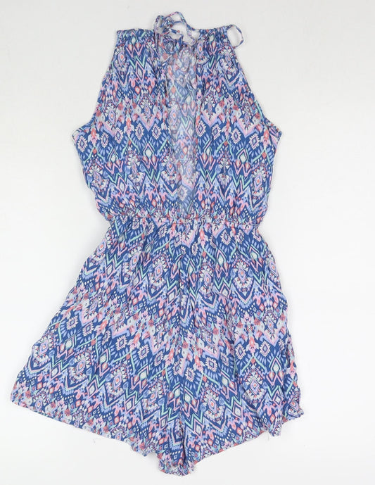 Divided by H&M Womens Blue Geometric Polyester Playsuit One-Piece Size 8 L3 in Pullover