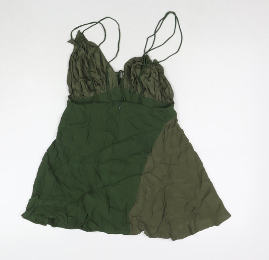 Zara Womens Green Viscose Tank Dress Size S V-Neck Tie