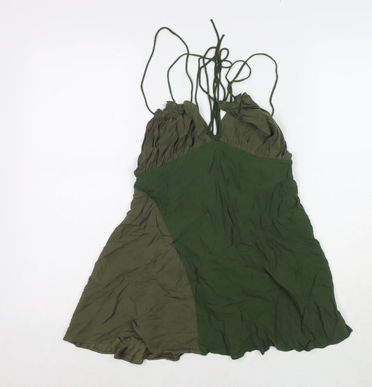 Zara Womens Green Viscose Tank Dress Size S V-Neck Tie