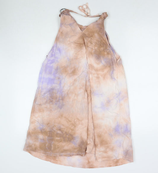Zara Womens Brown Cotton Tank Dress Size S Round Neck Tie
