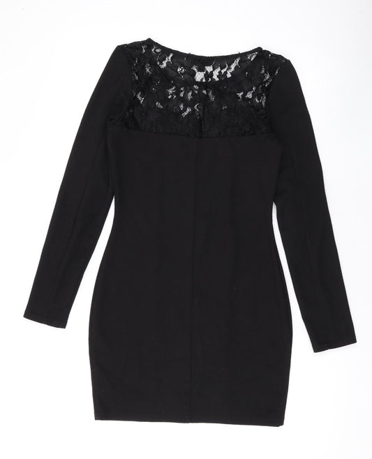 Topshop Womens Black Polyester Bodycon Size 10 Round Neck Pullover