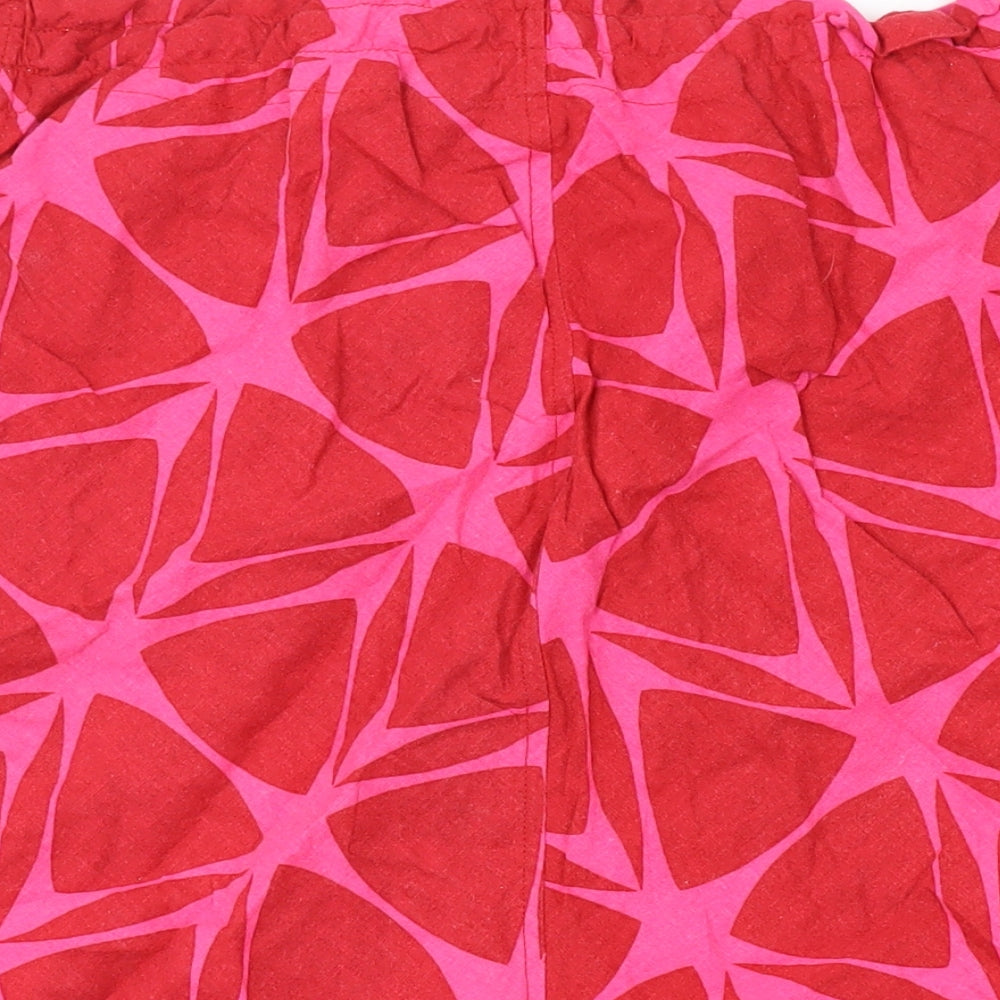 H&M Womens Pink Geometric Linen Swing Skirt Size 8 Drawstring