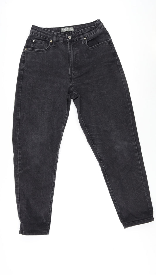 Additional front view of Denim & Co. women’s grey cotton wide-leg jeans, size UK 12, 27-inch leg regular zip