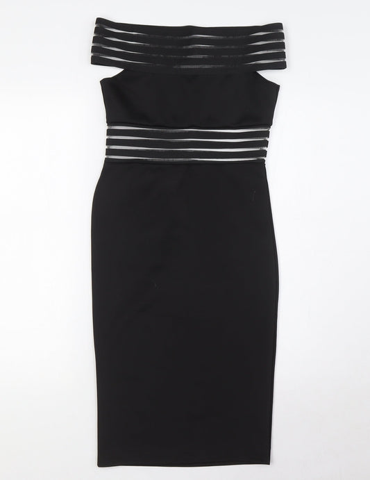 Boohoo Womens Black Polyester Bodycon Size 8 Off the Shoulder