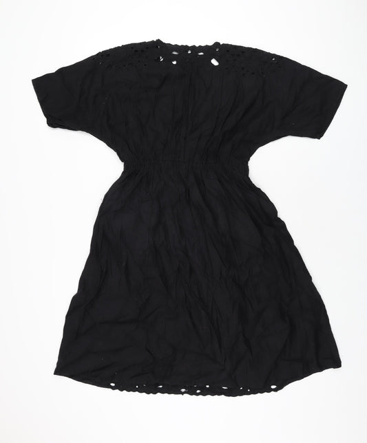 Mango Womens Black Polyester A-Line Size 10 V-Neck Pullover