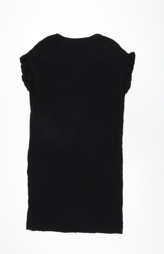 The White Company Womens Black Cotton T-Shirt Dress Size 4 V-Neck Pullover
