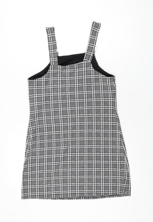 New Look Womens Grey Plaid Polyester Mini Size 10 Square Neck Pullover