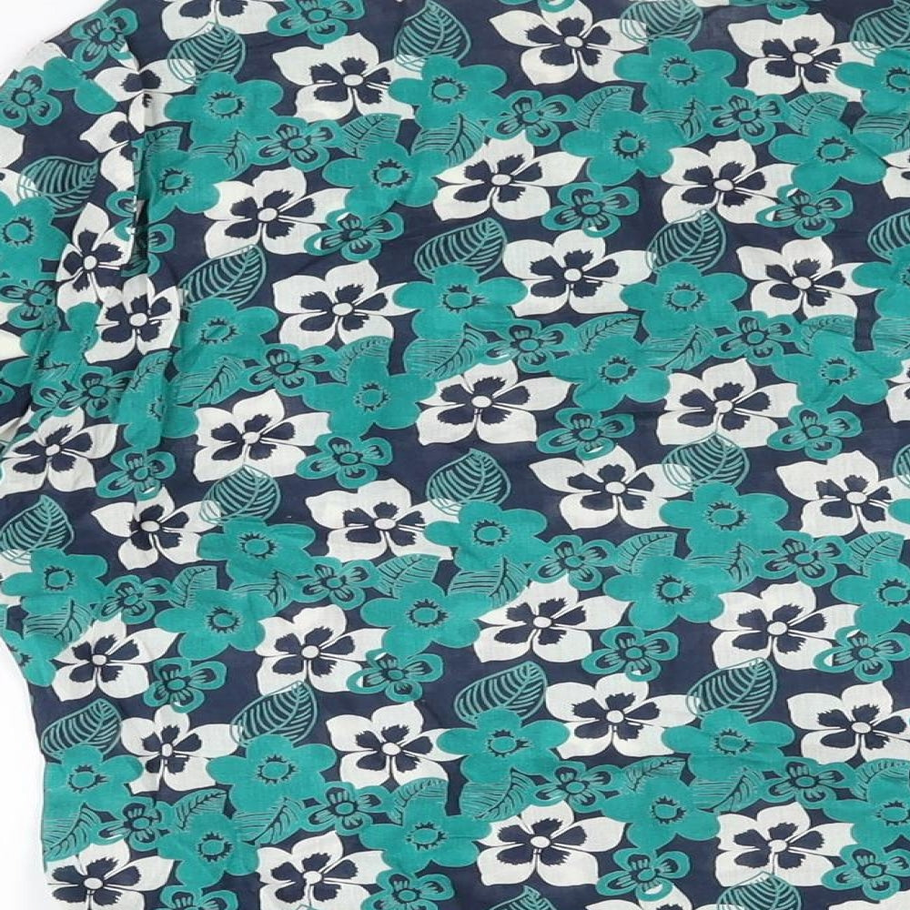 EAST Womens Green Floral Cotton Basic Button-Up Size 12 Collared