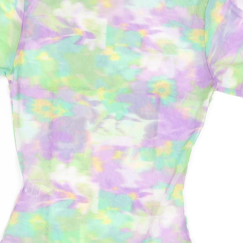 PRETTYLITTLETHING Womens Multicoloured Geometric Polyester Bodysuit One-Piece Size 4 Snap