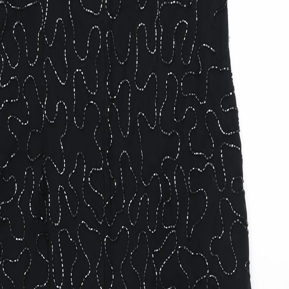 Brand and care label for Canda women’s black geometric polyester bodycon, size UK 12, scoop neck zip