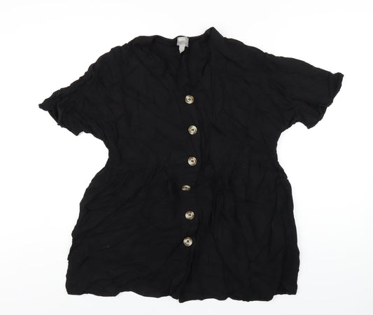 ASOS Womens Black Viscose Trapeze & Swing Size 4 V-Neck Button