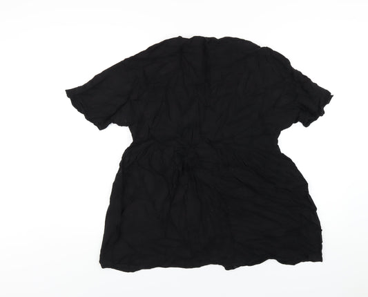 ASOS Womens Black Viscose Trapeze & Swing Size 4 V-Neck Button
