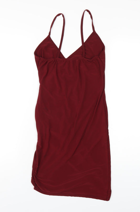 PRETTYLITTLETHING Womens Red Polyester Bodycon Size 10 V-Neck Pullover