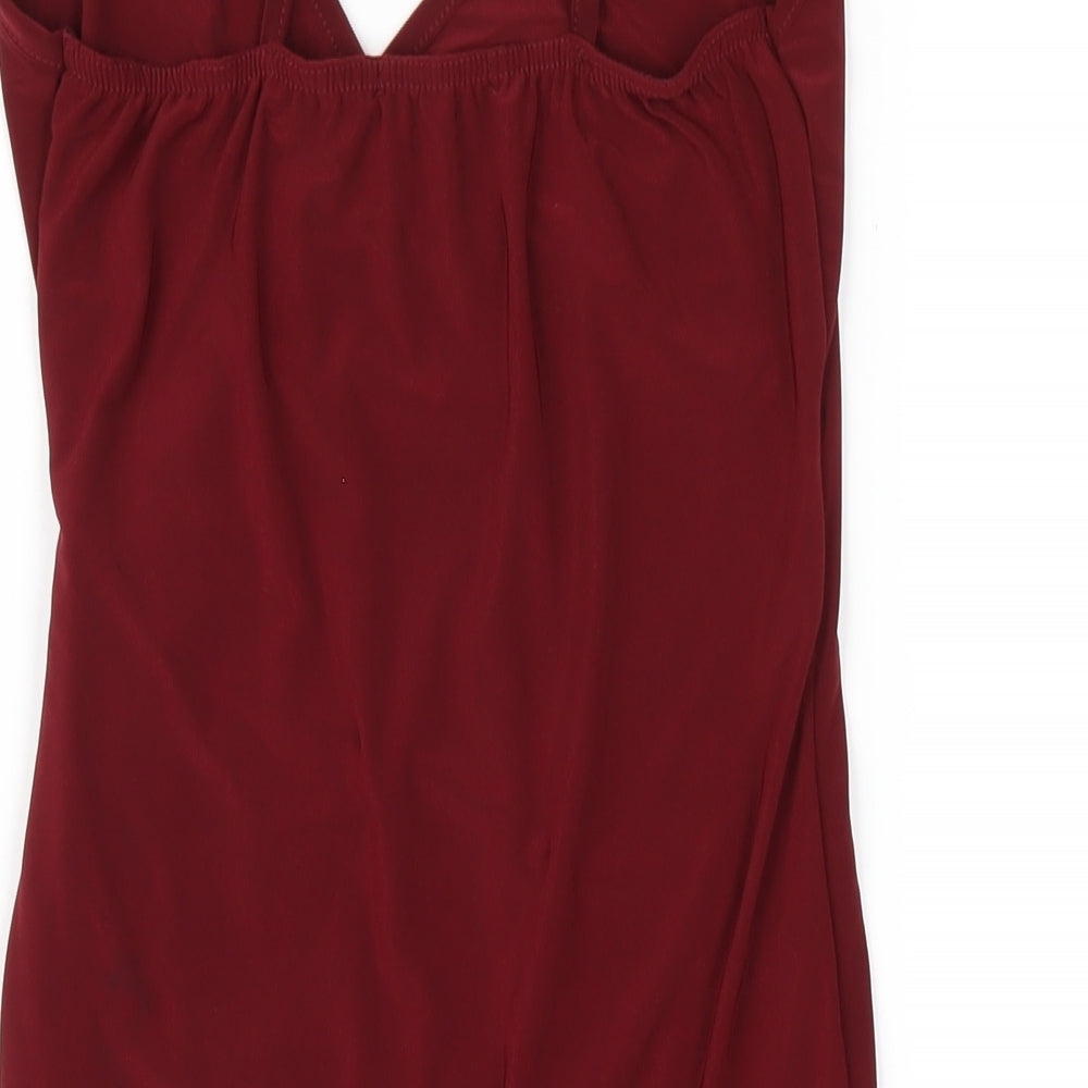 PRETTYLITTLETHING Womens Red Polyester Bodycon Size 10 V-Neck Pullover