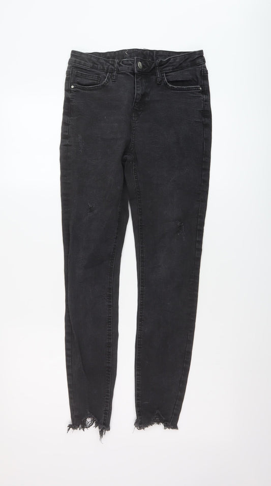 Additional front view of Denim & Co. women’s grey cotton skinny jeans, size UK 10, 27-inch leg regular button