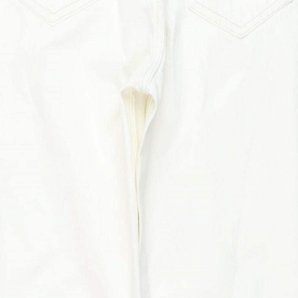 Zara Womens White Cotton Straight Jeans Size 16 L29 in Regular Button
