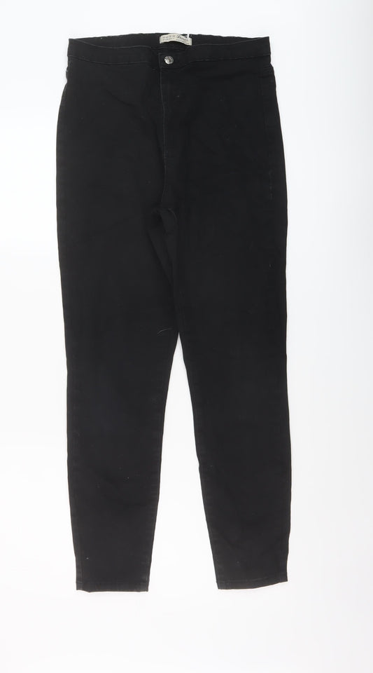Additional front view of Denim & Co. women’s black cotton jegging jeans, size UK 14, 27-inch leg regular button