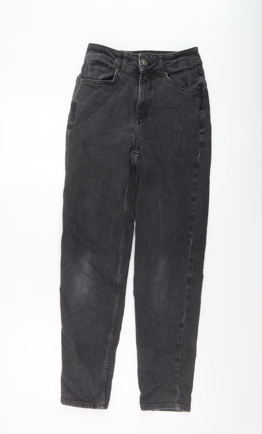 Additional front view of Denim & Co. women’s grey cotton mom jeans, size UK 6, 28-inch leg regular button