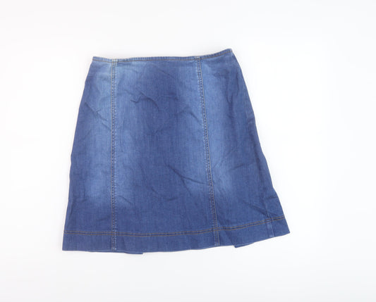 Oasis Womens Blue Cotton A-Line Skirt Size 10 Button