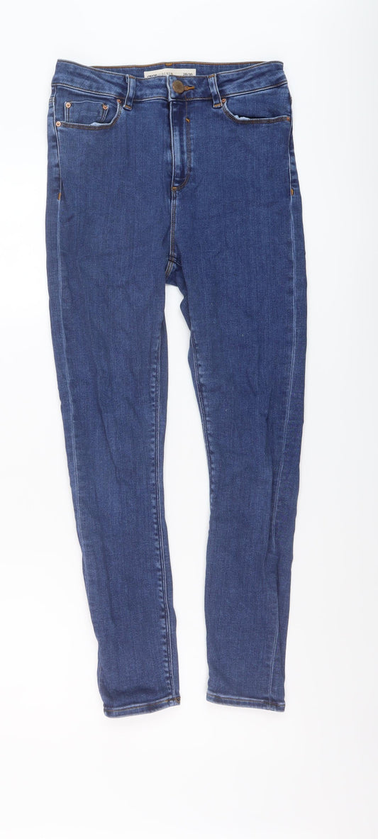 Additional front view of ASOS women’s blue cotton skinny jeans, size UK 28, in, 26-inch leg regular button