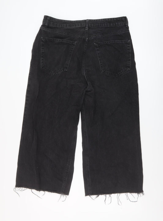 Topshop Womens Black Cotton Wide-Leg Jeans Size 34 in L22 in Regular Button
