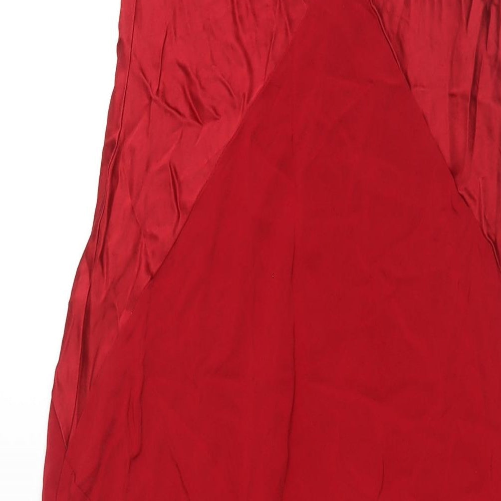 Planet Womens Red Acetate Ball Gown Size 10 Cowl Neck Pullover - Rhinestone Strap Detail Panelled