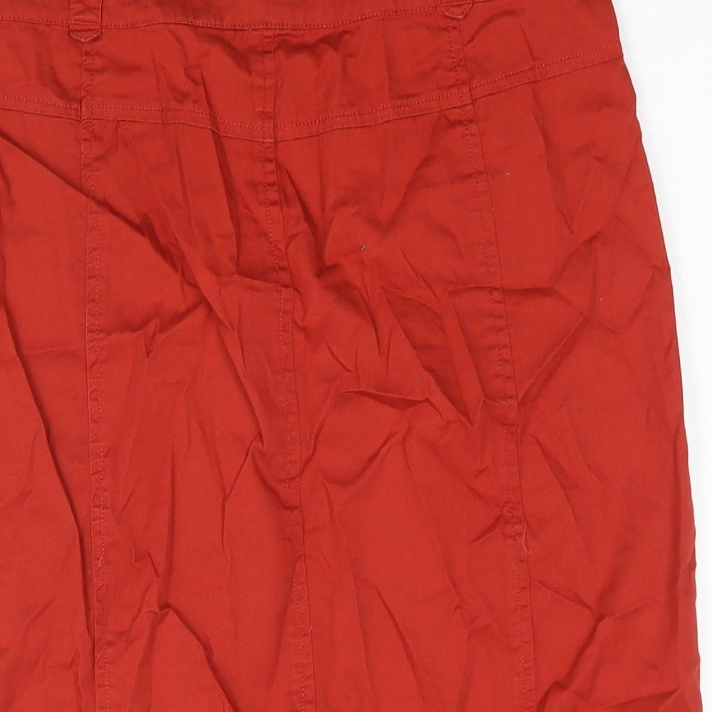 Monsoon Womens Red Cotton Straight & Pencil Skirt Size 10 Button